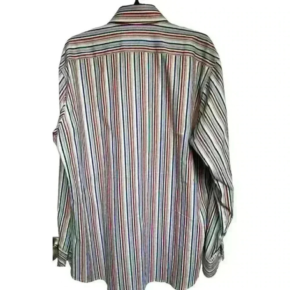 TD Thomas Dean Mens XL Designer Shirt Stripped Long Sleeve Shirt w/Flip Cuff - Picture 3 of 10